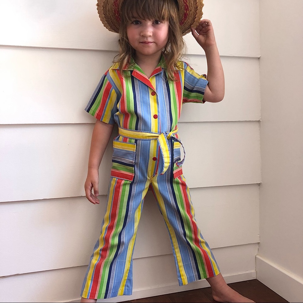 Vintage 1970s Healthtex Candy Stripe Jumpsuit 3T Vintage Health Tex Jumpsuit - Picture 3 of 7